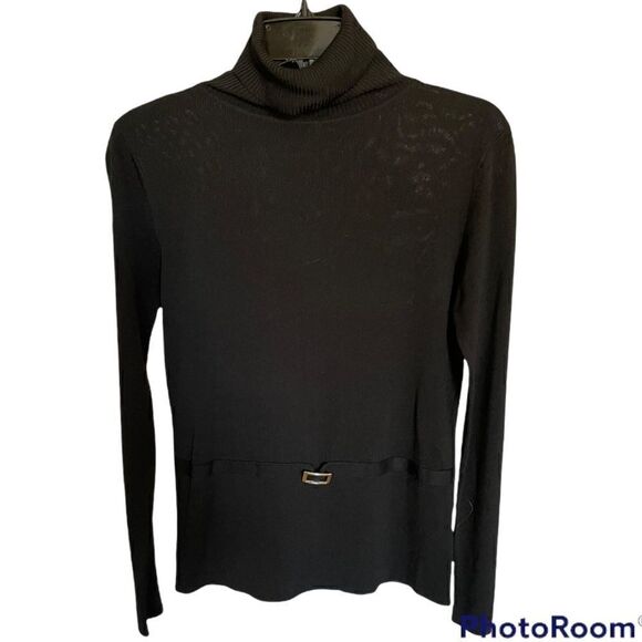 New Designer Turtleneck Blouse, Black, Size Large - Picture 1 of 4